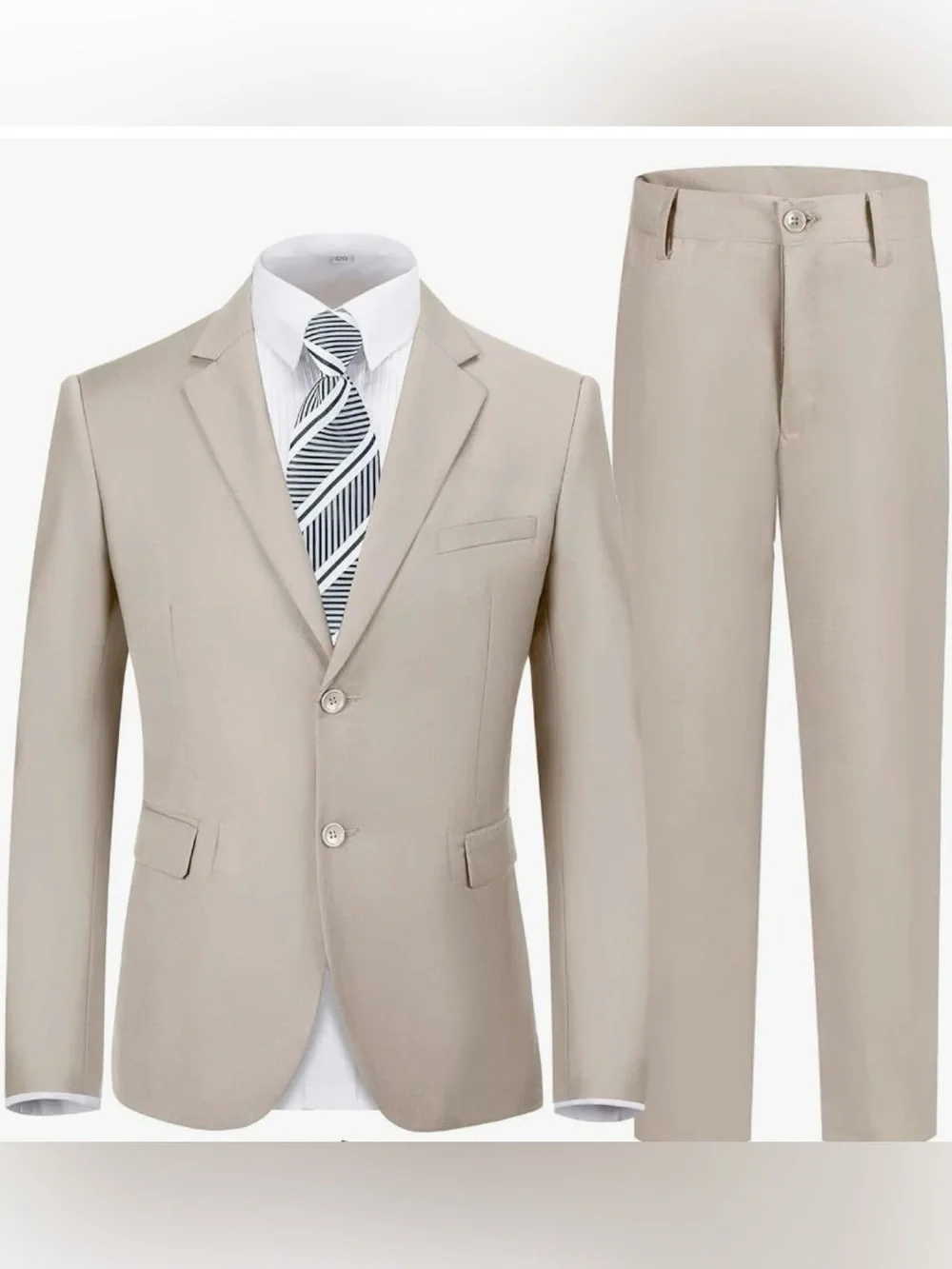 Kids Beige Two-Piece Matching Suit Set - Classic Blazer & Trousers